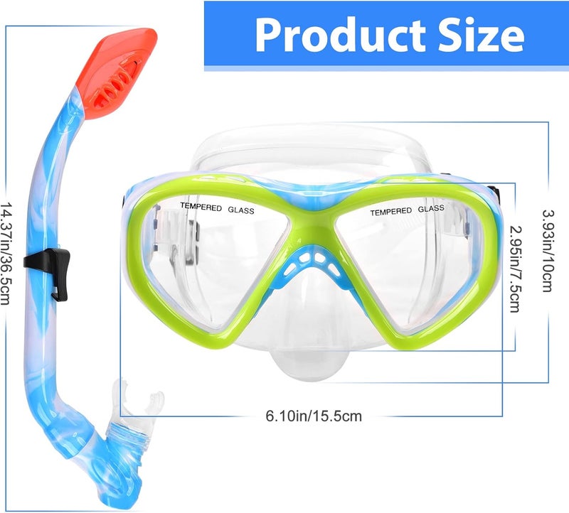 ACQCES 2 Sets Snorkeling Gear for Kids, Kids Snorkel Set for Ages 6-14, Dry Top Snorkel Mask Set for Youth Boys Girls Junior, Tempered Glass Diving Swimming Mask Goggles - Image 5